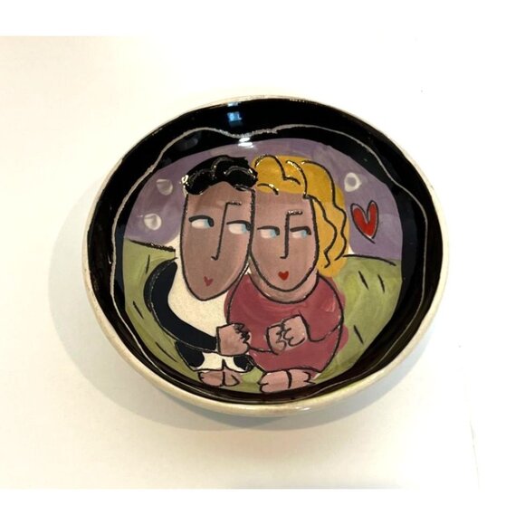 Vintage Sandra Magsamen Art Pottery Bowl Signed Shared Vision Common Purpose - Picture 1 of 4